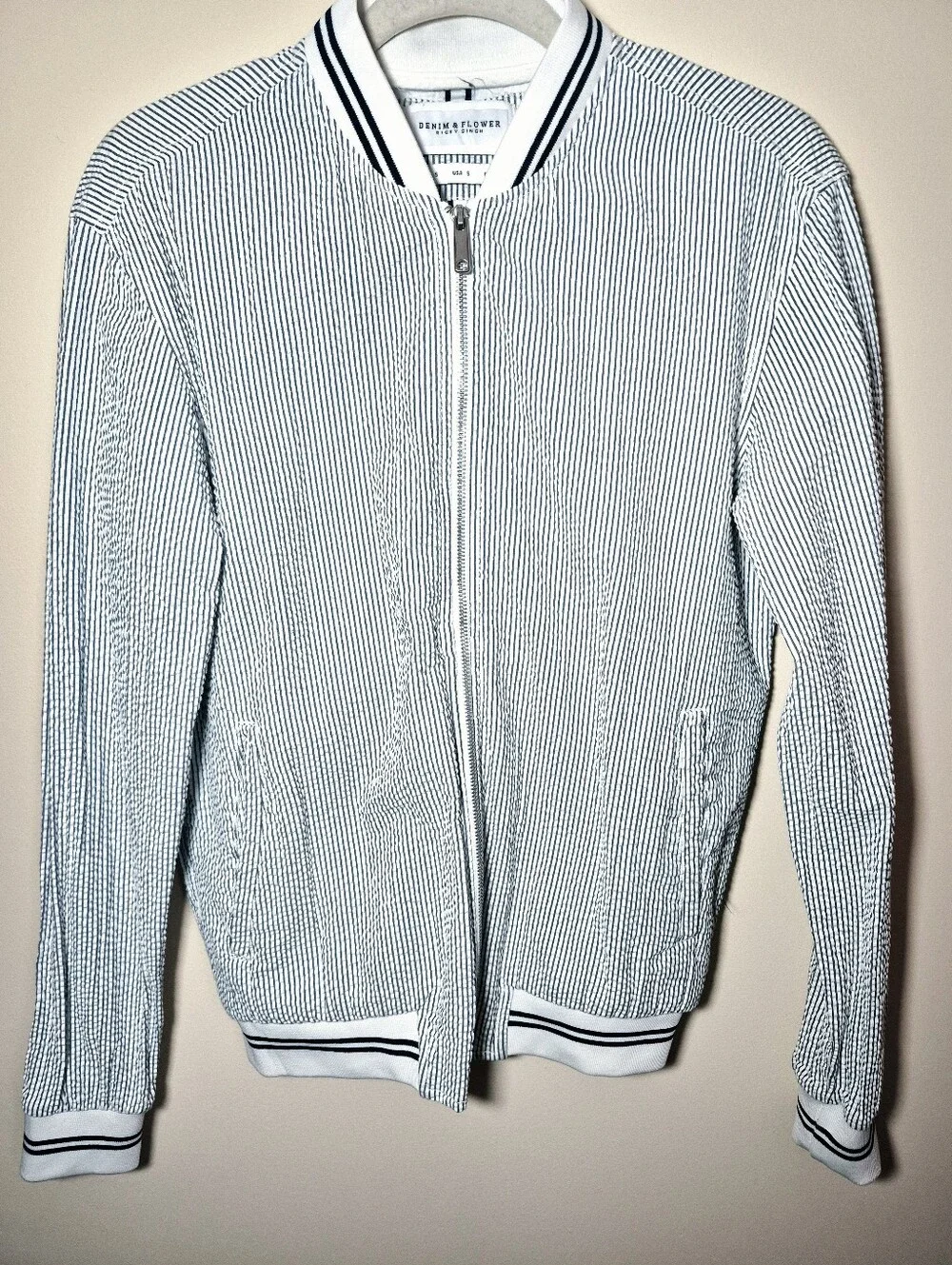 Denim & Flower Bomber Jacket - Mens Size Small